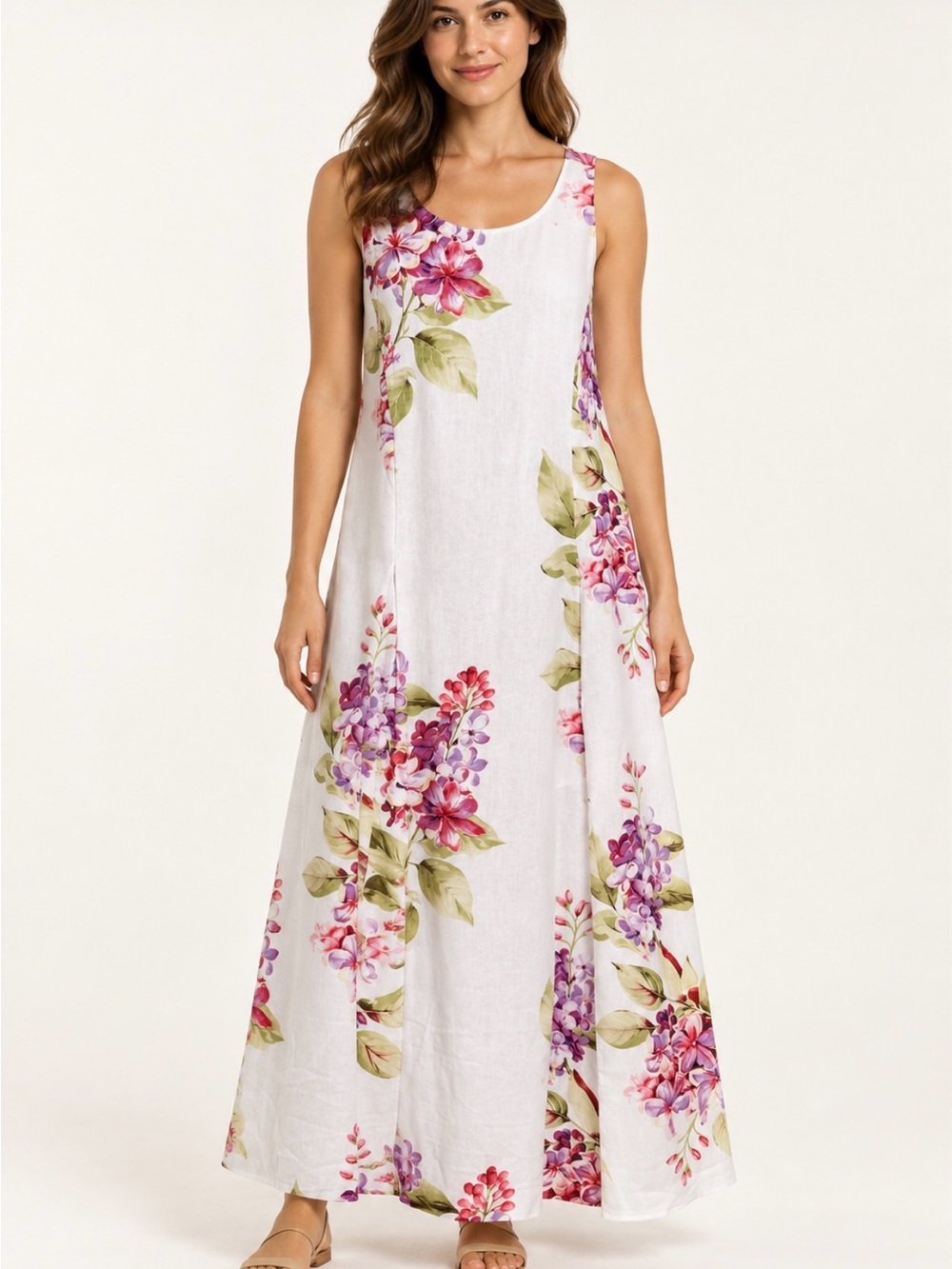ie Floral Linen Blend Sleeveless Maxi Dress Size 8 NWT